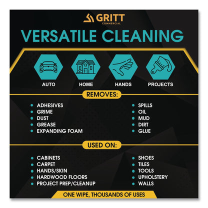 Gritt Commercial Heavy-Duty Cleaning Wipes, 10 x 12, Citrus, White, 300 Wipes/Bucket, 4 Buckets/Carton (GCEGRI63004)