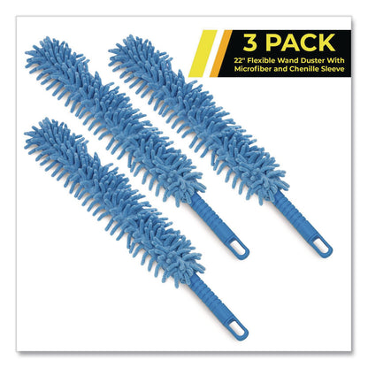 Gritt Commercial Flexible Wand Duster with Microfiber and Chenille Sleeve, 22" Length, 3/Pack (GCEGRI1763PK)