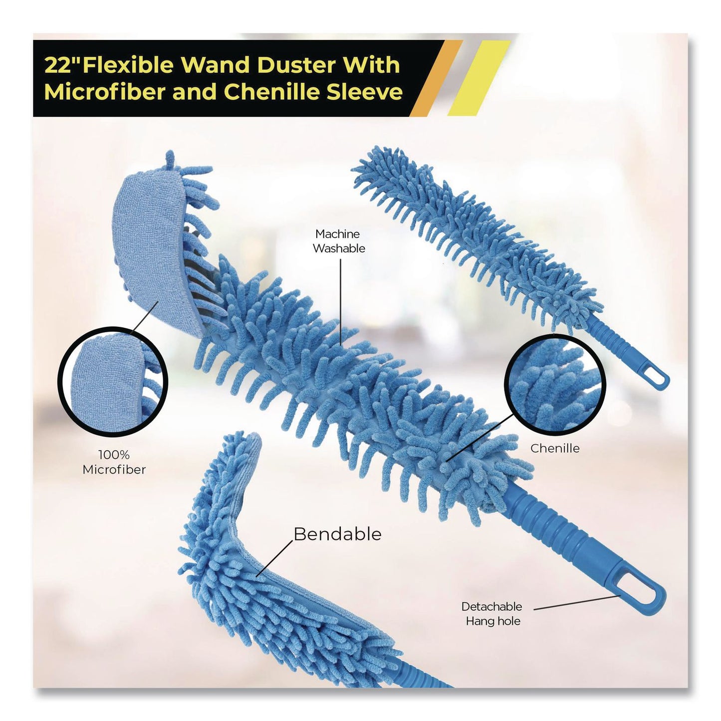 Gritt Commercial Flexible Wand Duster with Microfiber and Chenille Sleeve, 22" Length, 48/Carton (GCEGRI17648PK)
