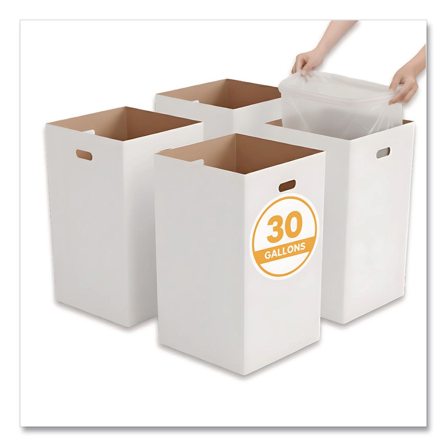 Gritt Commercial 30 Gallon Corrugated Cardboard Trash Can and Recycling Container, White, 4/Carton (GCEGRI52030G4)