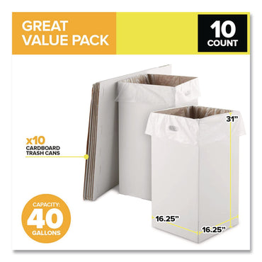 Gritt Commercial 40 Gallon Corrugated Cardboard Trash Can and Recycling Container, White, 10/Carton (GCEGRI52040G10)