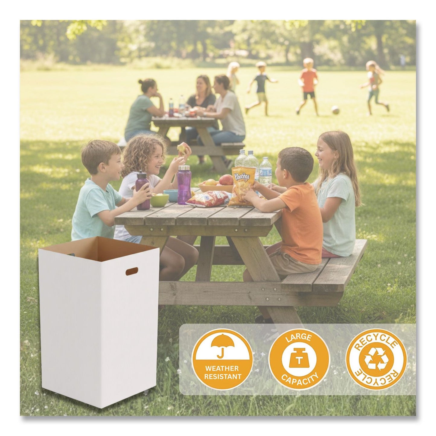 Gritt Commercial 40 Gallon Corrugated Cardboard Trash Can and Recycling Container, White, 10/Carton (GCEGRI52040G10)