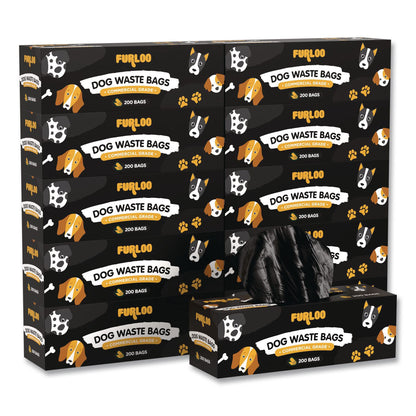 Furloo Commercial Grade Dog Waste Station Refill Bags, Open-Face, 8" x 13", Black, 200 Bags/Roll, 10/Carton (GCEFLO210)