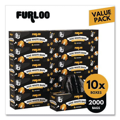 Furloo Commercial Grade Dog Waste Station Refill Bags, Open-Face, 8" x 13", Black, 200 Bags/Roll, 10/Carton (GCEFLO210)
