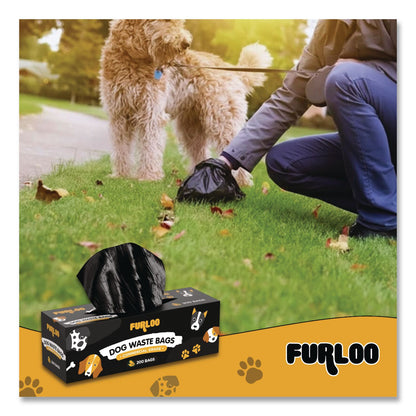 Furloo Commercial Grade Dog Waste Station Refill Bags, Open-Face, 8" x 13", Black, 200 Bags/Roll, 10/Carton (GCEFLO210)