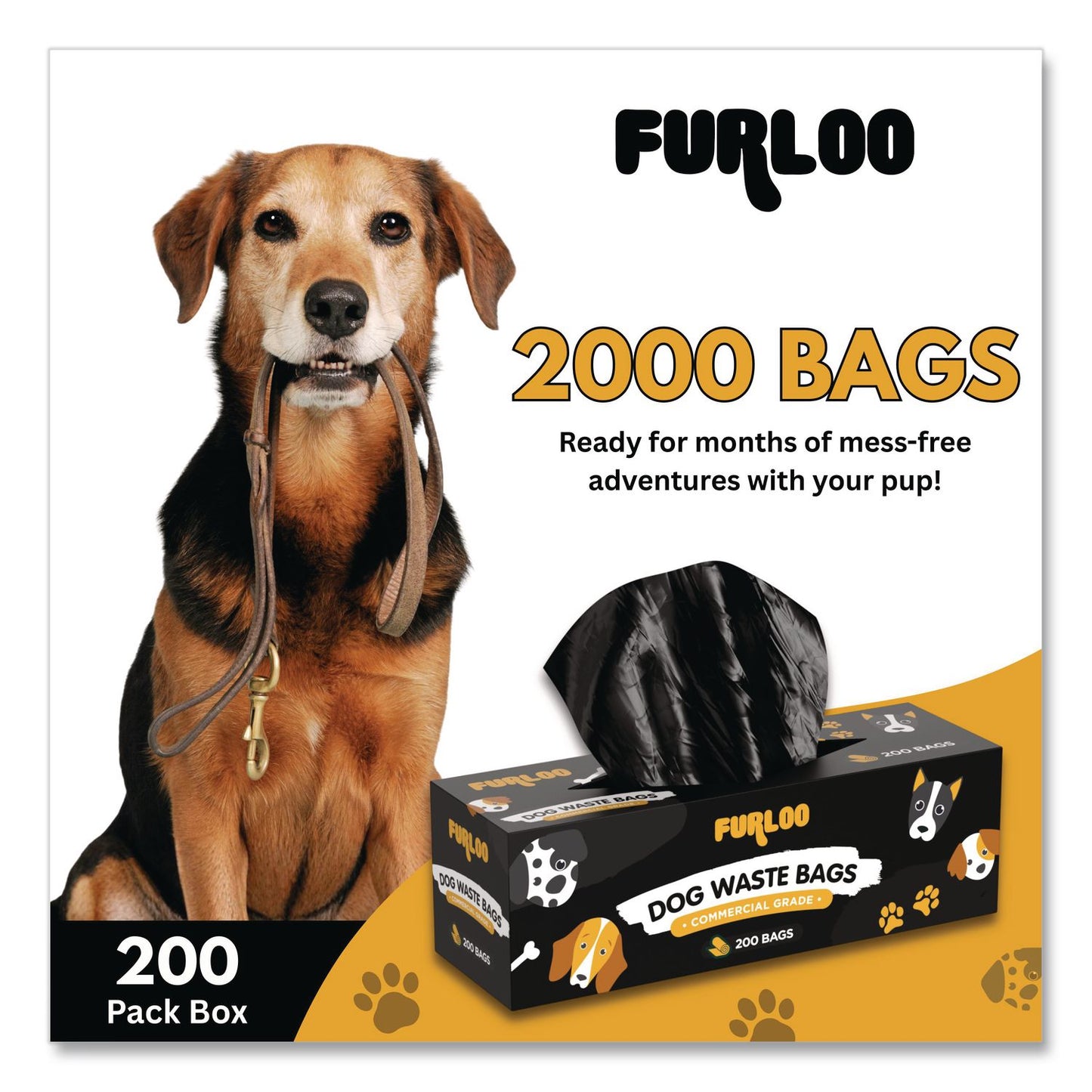 Furloo Commercial Grade Dog Waste Station Refill Bags, Open-Face, 8" x 13", Black, 200 Bags/Roll, 10/Carton (GCEFLO210)