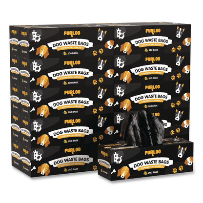 Furloo Commercial Grade Dog Waste Station Refill Bags, Open-Face, 8" x 13", Black, 200 Bags/Roll, 20/Carton (GCEFLO220)
