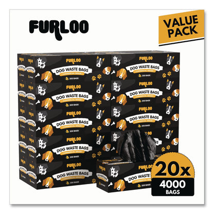 Furloo Commercial Grade Dog Waste Station Refill Bags, Open-Face, 8" x 13", Black, 200 Bags/Roll, 20/Carton (GCEFLO220)