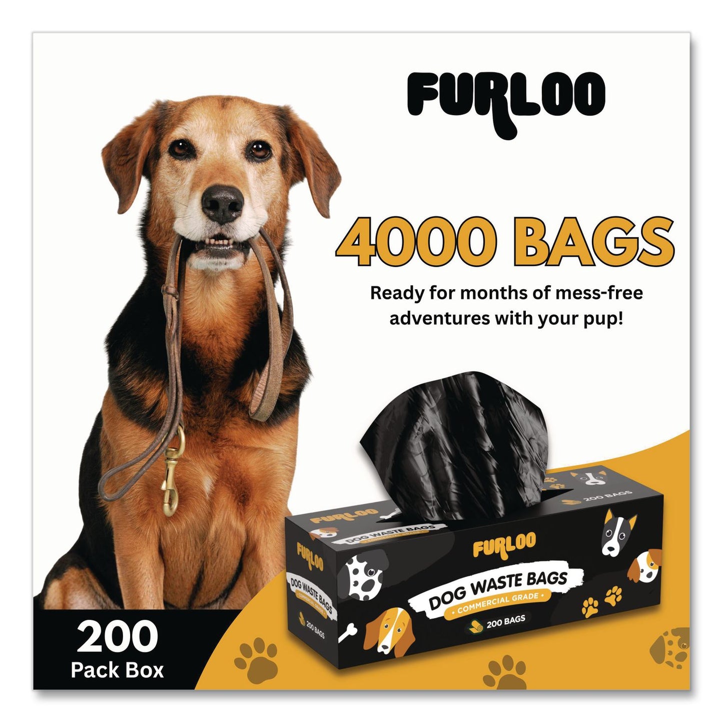 Furloo Commercial Grade Dog Waste Station Refill Bags, Open-Face, 8" x 13", Black, 200 Bags/Roll, 20/Carton (GCEFLO220)