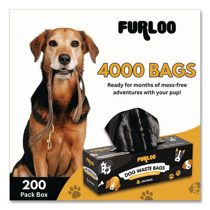 Furloo Commercial Grade Dog Waste Station Refill Bags, Open-Face, 8" x 13", Black, 200 Bags/Roll, 20/Carton (GCEFLO220)