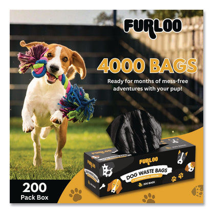 Furloo Commercial Grade Dog Waste Station Refill Bags, Open-Face, 8" x 13", Black, 200 Bags/Roll, 20/Carton (GCEFLO220)