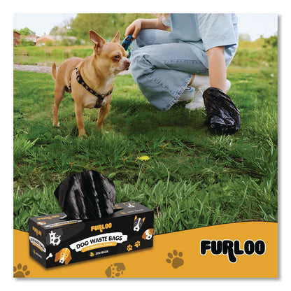 Furloo Commercial Grade Dog Waste Station Refill Bags, Open-Face, 8" x 13", Black, 200 Bags/Roll, 20/Carton (GCEFLO220)