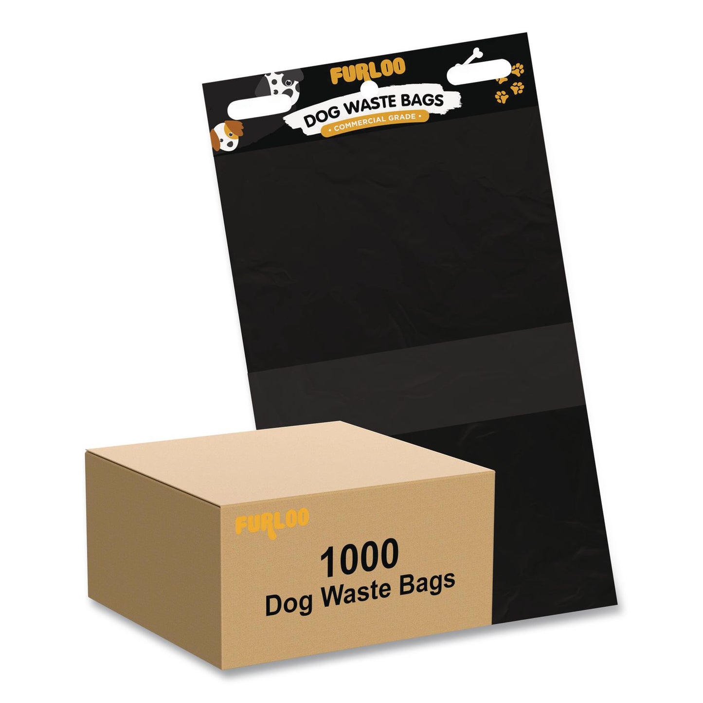 Furloo Pet Waste Station Header Heavy-Duty Leak-Resistant Dog Waste Refill Bags, Open-Face, 8.5" x 13.4", Black, 1000 Bags/Carton (GCEFLO2110)