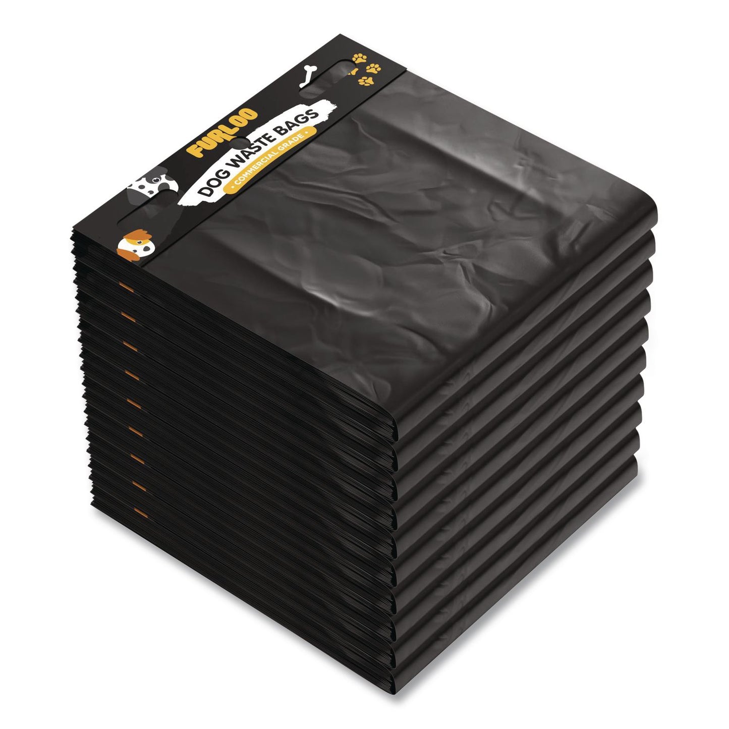 Furloo Pet Waste Station Header Heavy-Duty Leak-Resistant Dog Waste Refill Bags, Open-Face, 8.5" x 13.4", Black, 1000 Bags/Carton (GCEFLO2110)