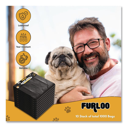 Furloo Pet Waste Station Header Heavy-Duty Leak-Resistant Dog Waste Refill Bags, Open-Face, 8.5" x 13.4", Black, 1000 Bags/Carton (GCEFLO2110)
