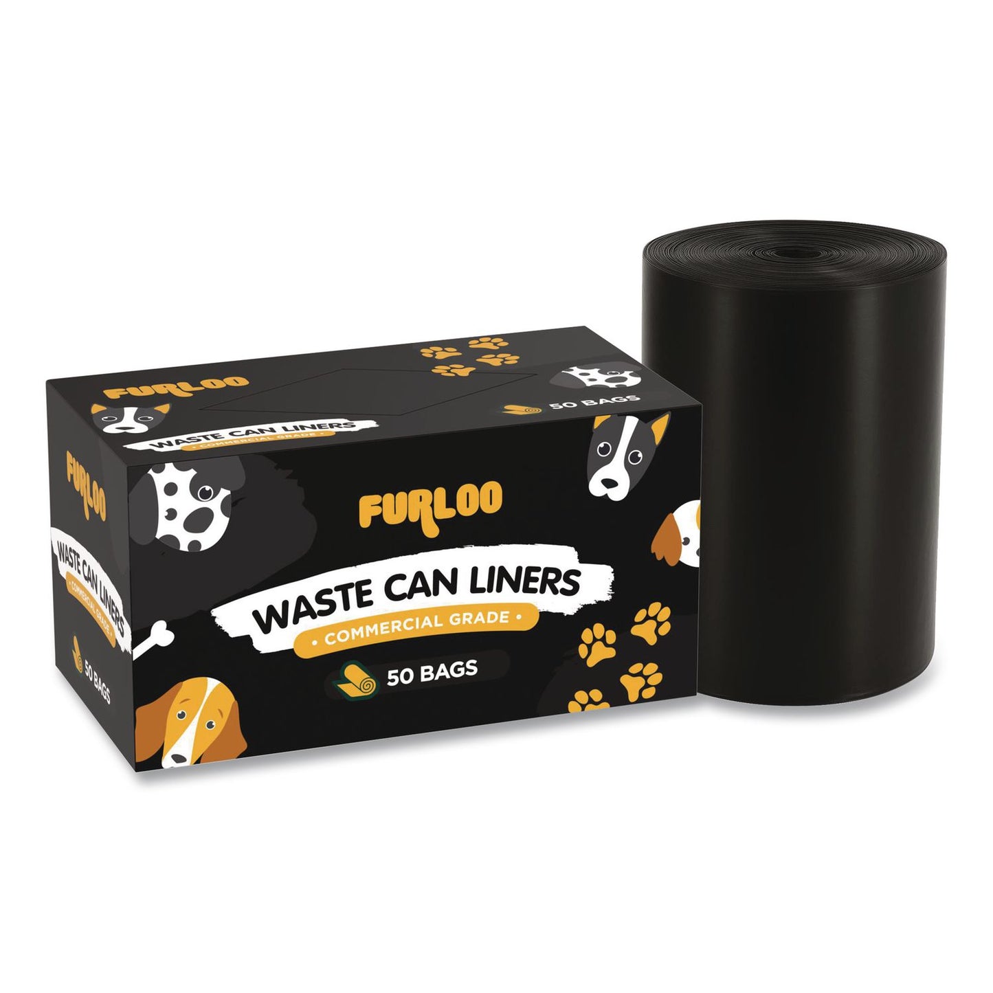 Furloo 13-Gallon Heavy Duty Dog Waste Station Can Liners, Open-Face, 13 gal, 26" x 33", Black, 50 Bags (GCEFLO22)