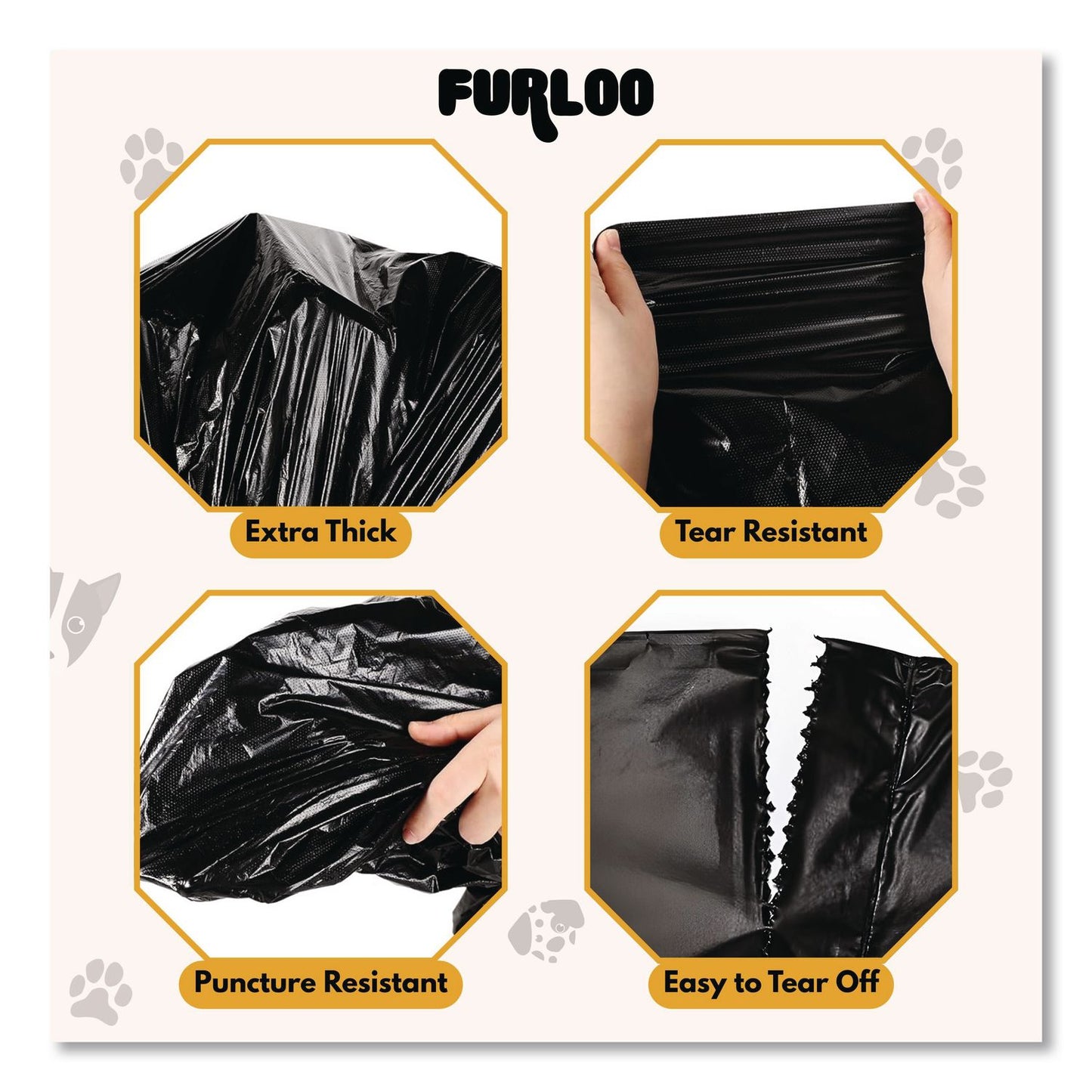 Furloo 13-Gallon Heavy Duty Dog Waste Station Can Liners, Open-Face, 13 gal, 26" x 33", Black, 50 Bags (GCEFLO22)
