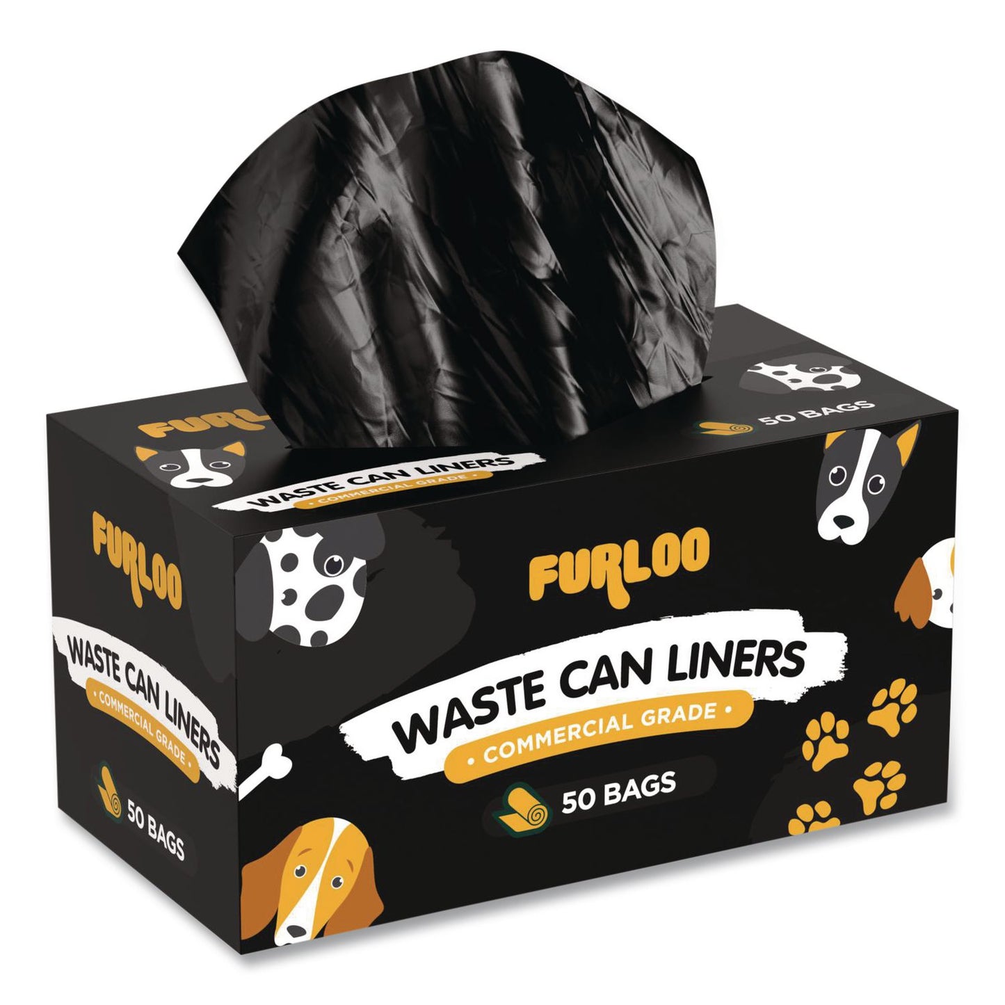 Furloo 13-Gallon Heavy Duty Dog Waste Station Can Liners, Open-Face, 13 gal, 26" x 33", Black, 50 Bags (GCEFLO22)