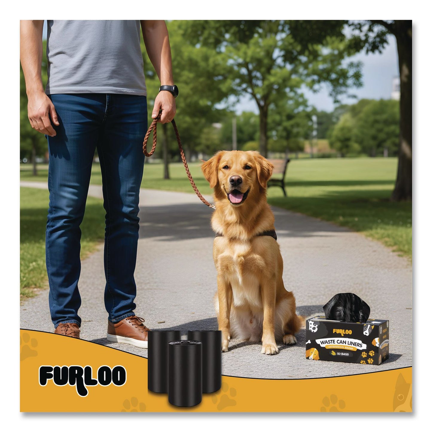 Furloo 13-Gallon Heavy Duty Dog Waste Station Can Liners, Open-Face, 13 gal, 26" x 33", Black, 50 Bags (GCEFLO22)
