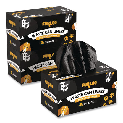 Furloo 13-Gallon Heavy Duty Dog Waste Station Can Liners, Open-Face, 13 Gallons, 26" x 33", Black, 50 Bags/Roll, 2/Pack (GCEFLO222PK)