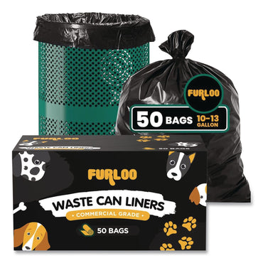 Furloo 13-Gallon Heavy Duty Dog Waste Station Can Liners, Open-Face, 13 Gallons, 26" x 33", Black, 50 Bags/Roll, 2/Pack (GCEFLO222PK)
