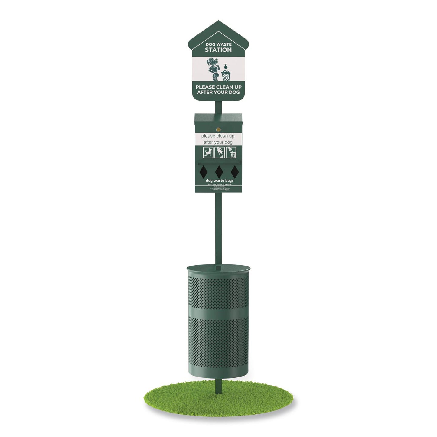 Furloo Pet Waste Station Starter Kit with Roll Bag Dispenser, Bags and Liners, 11.5 gal, Top Door, Green (GCEFLO1RSGB)