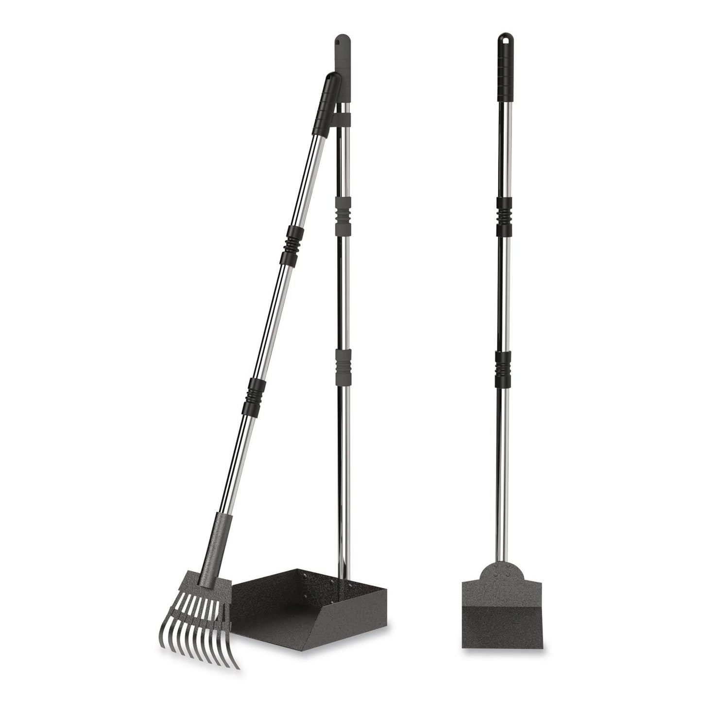 Furloo Dog Pooper Scooper Set with Heavy-Duty Metal Tray, Rake and Spade, 37.8" Length Black/Silver (GCEFLO3)