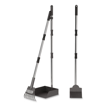 Furloo Dog Pooper Scooper Set with Heavy-Duty Metal Tray, Rake and Spade, 37.8" Length Black/Silver (GCEFLO3)