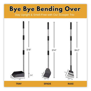 Furloo Dog Pooper Scooper Set with Heavy-Duty Metal Tray, Rake and Spade, 37.8" Length Black/Silver (GCEFLO3)