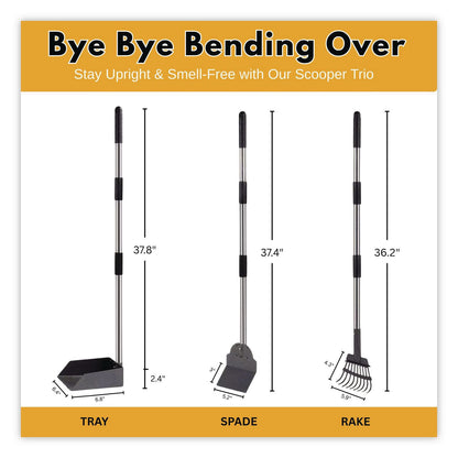 Furloo Dog Pooper Scooper Set with Heavy-Duty Metal Tray, Rake and Spade, 37.8" Length Black/Silver (GCEFLO3)