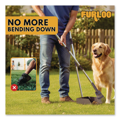 Furloo Dog Pooper Scooper Set with Heavy-Duty Metal Tray, Rake and Spade, 37.8" Length Black/Silver (GCEFLO3)