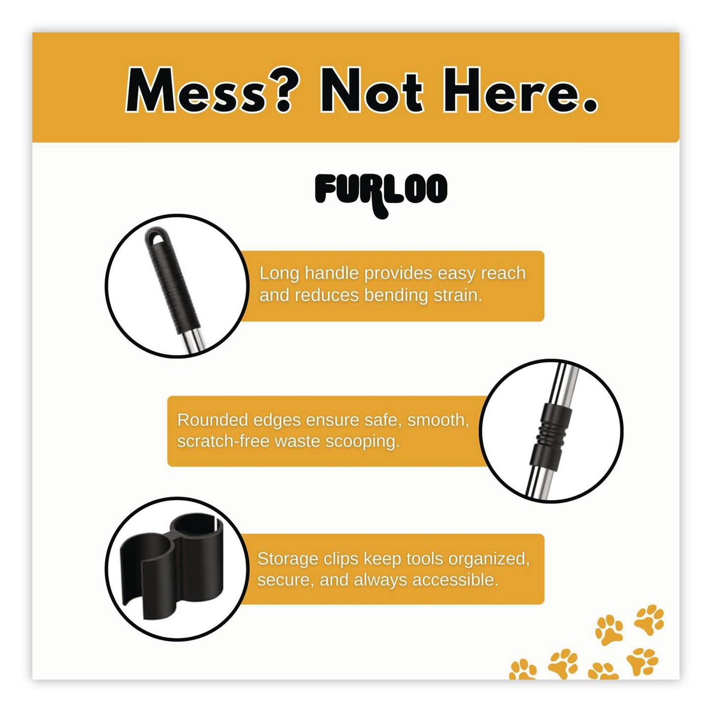 Furloo Dog Pooper Scooper Set with Heavy-Duty Metal Tray, Rake and Spade, 37.8" Length Black/Silver (GCEFLO3)