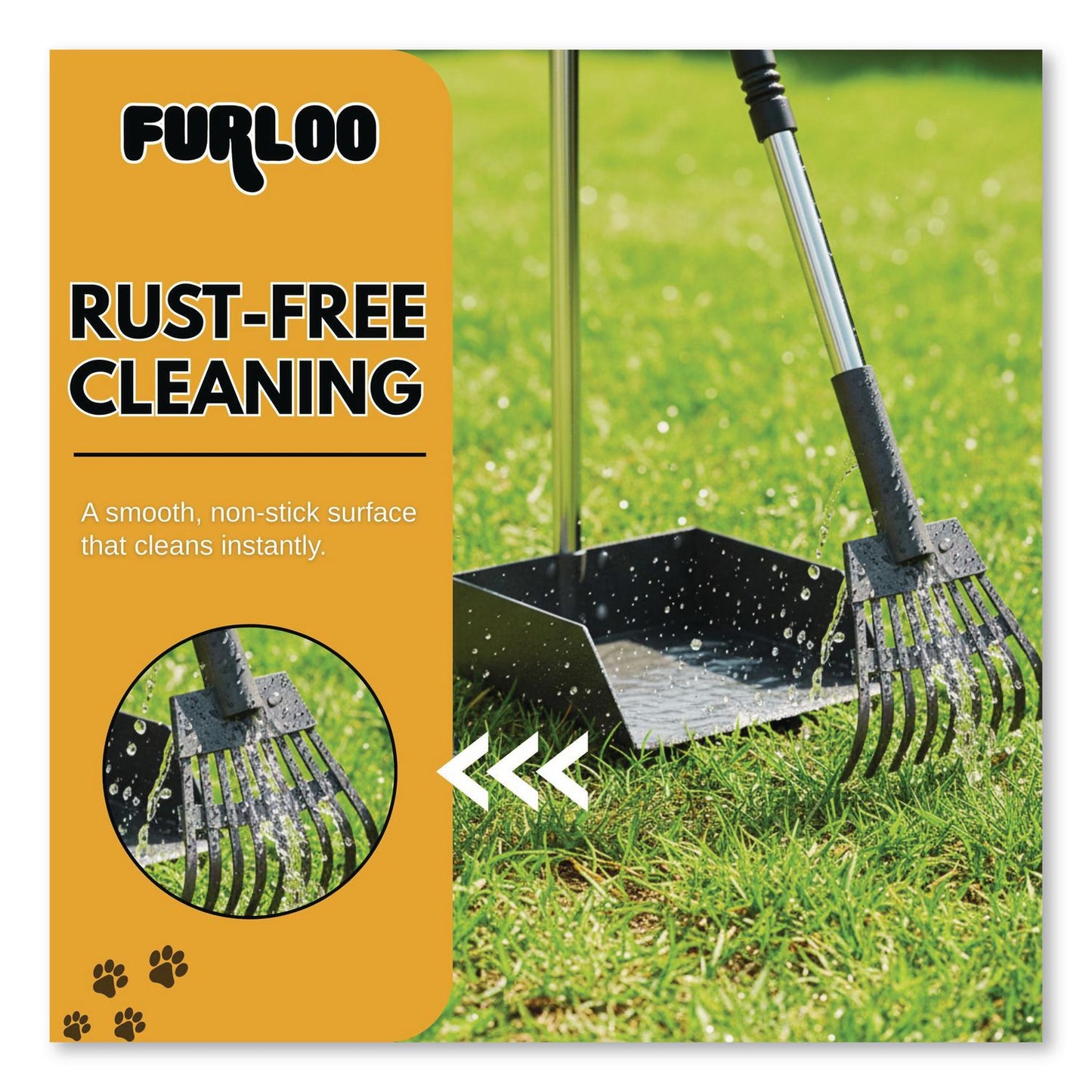 Furloo Dog Pooper Scooper Set with Heavy-Duty Metal Tray, Rake and Spade, 37.8" Length Black/Silver (GCEFLO3)