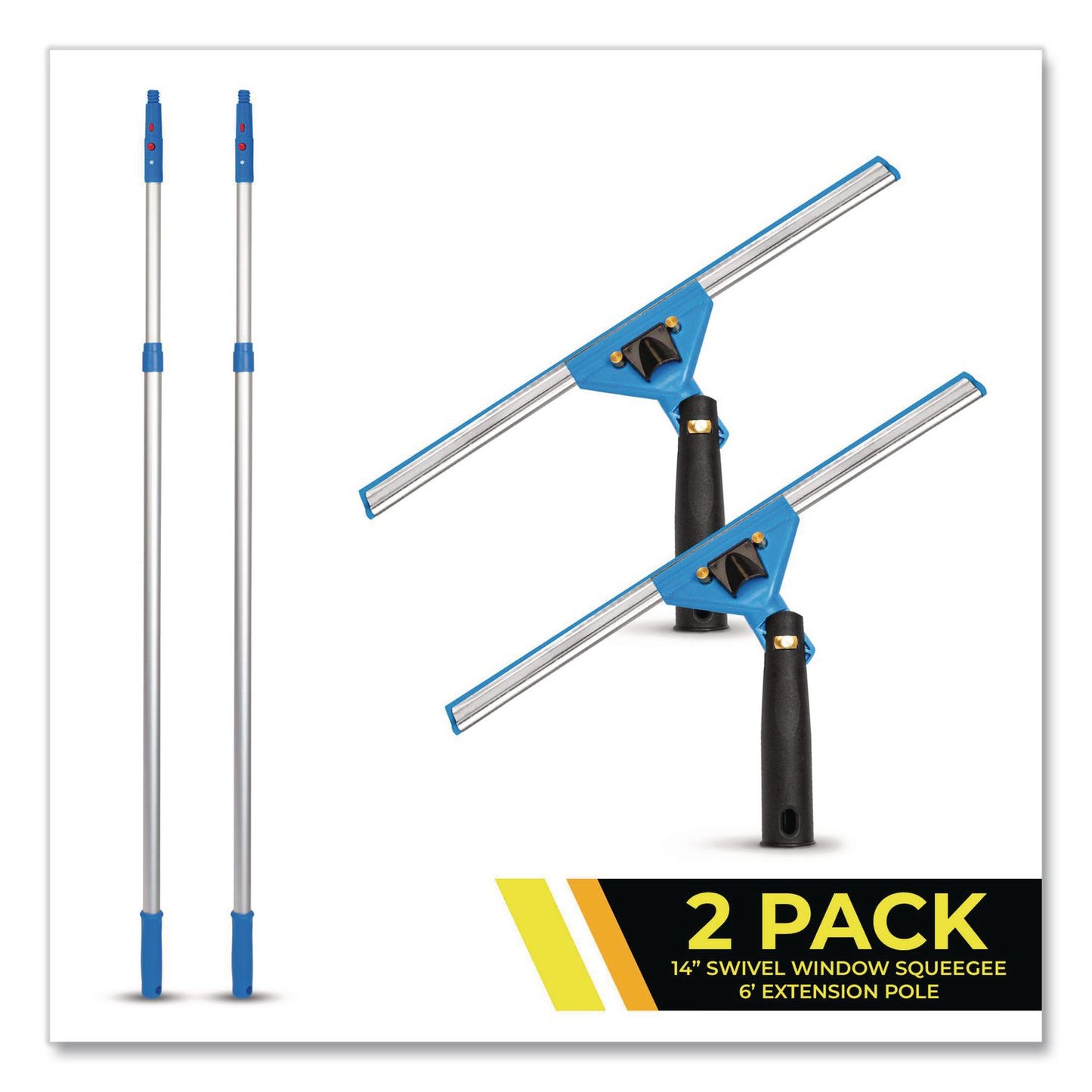 Gritt Commercial Pro Window Washing Kit with Swivel Squeegee and 6 ft Telescopic Pole, 14" Wide Blade, 2/Kit (GCEGRI1306F142P)