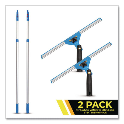 Gritt Commercial Pro Window Washing Kit with Swivel Squeegee and 6 ft Telescopic Pole, 14" Wide Blade, 2/Kit (GCEGRI1306F142P)