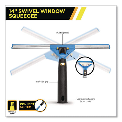 Gritt Commercial Pro Window Washing Kit with Swivel Squeegee and 6 ft Telescopic Pole, 14" Wide Blade, 3/Kit (GCEGRI1306F143P)