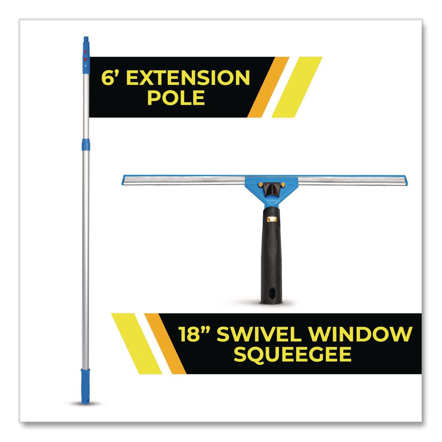 Gritt Commercial Pro Window Washing Kit with Swivel Squeegee and 6 ft Telescopic Pole, 18" Wide Blade (GCEGRI1306F18)