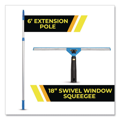Gritt Commercial Pro Window Washing Kit with Swivel Squeegee and 6 ft Telescopic Pole, 18" Wide Blade (GCEGRI1306F18)