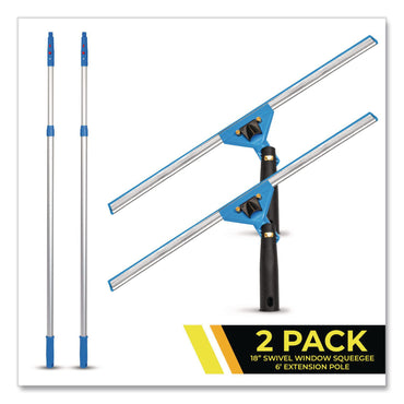 Gritt Commercial Pro Window Washing Kit with Swivel Squeegee and 6 ft Telescopic Pole, 18" Wide Blade, 2/Kit (GCEGRI1306F182P)