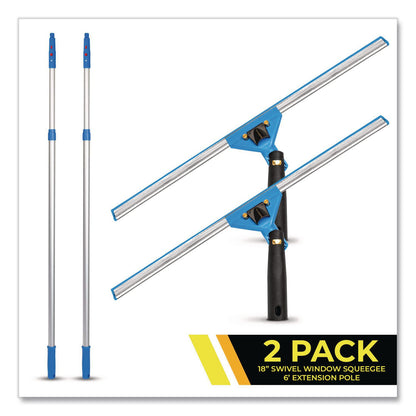 Gritt Commercial Pro Window Washing Kit with Swivel Squeegee and 6 ft Telescopic Pole, 18" Wide Blade, 2/Kit (GCEGRI1306F182P)