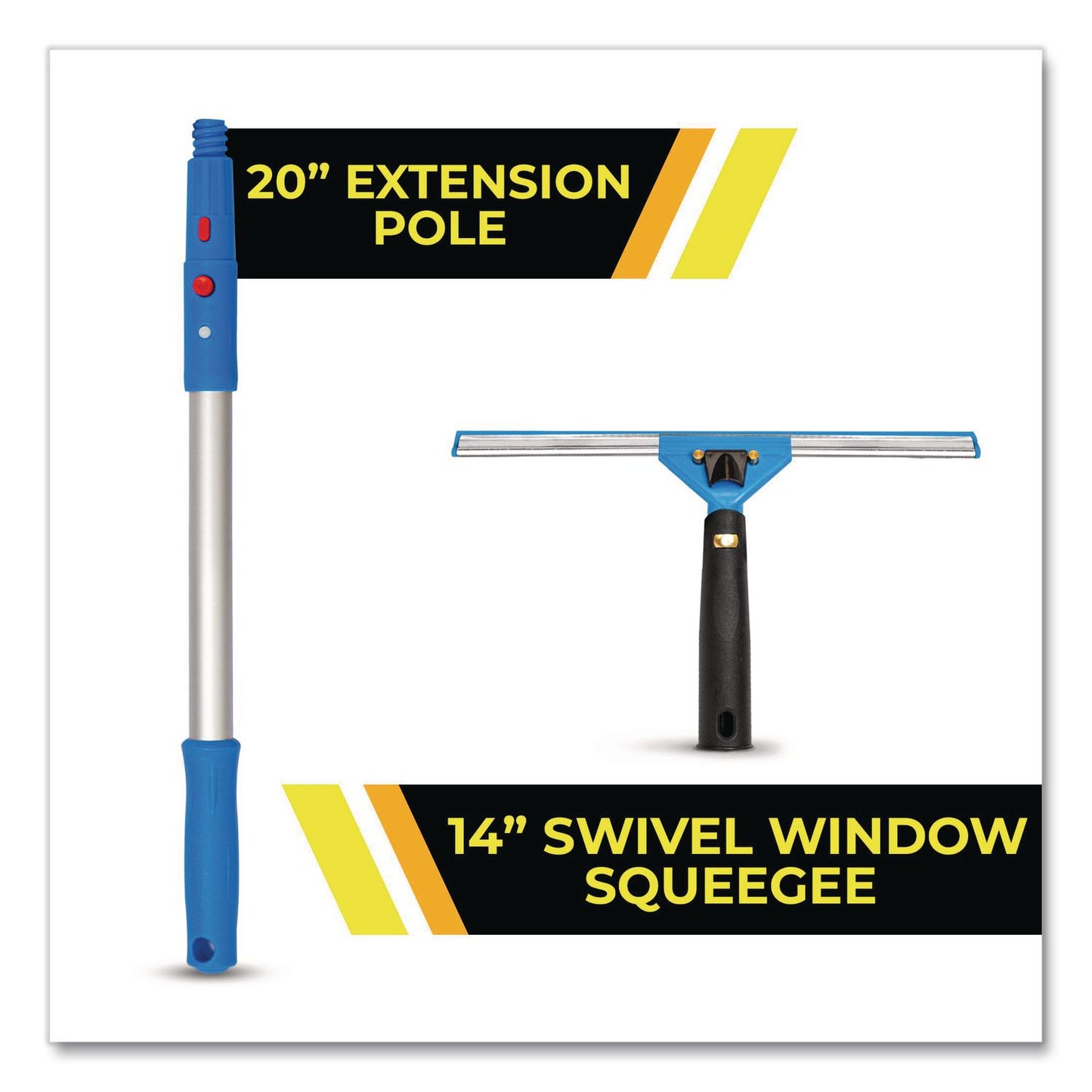 Gritt Commercial Pro Window Washing Kit with Swivel Window Squeegee and 20" Pole, 14" Wide Blade (GCEGRI131)