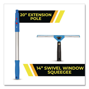 Gritt Commercial Pro Window Washing Kit with Swivel Window Squeegee and 20" Pole, 14" Wide Blade (GCEGRI131)