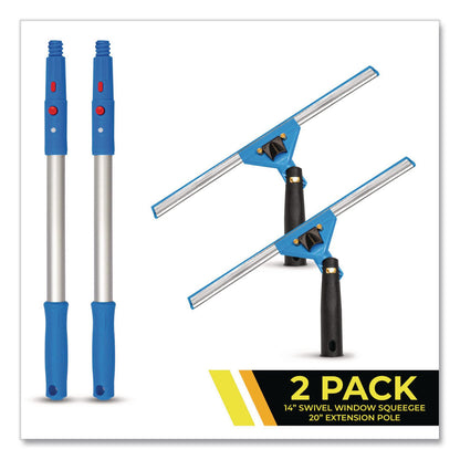 Gritt Commercial Pro Window Washing Kit with Swivel Window Squeegee and 20" Pole, 14" Wide Blade, 2/Kit (GCEGRI1312PK)