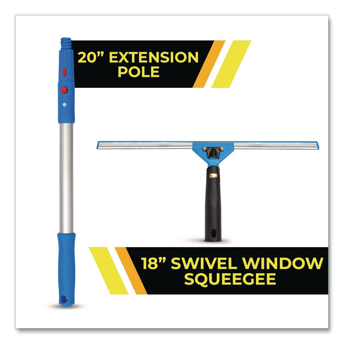 Gritt Commercial Pro Window Washing Kit with Swivel Window Squeegee and 20" Pole, 18" Wide Blade (GCEGRI13118)