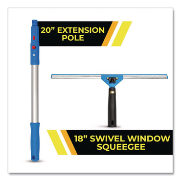 Gritt Commercial Pro Window Washing Kit with Swivel Window Squeegee and 20" Pole, 18" Wide Blade (GCEGRI13118)