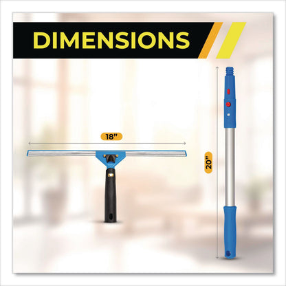 Gritt Commercial Pro Window Washing Kit with Swivel Window Squeegee and 20" Pole, 18" Wide Blade (GCEGRI13118)