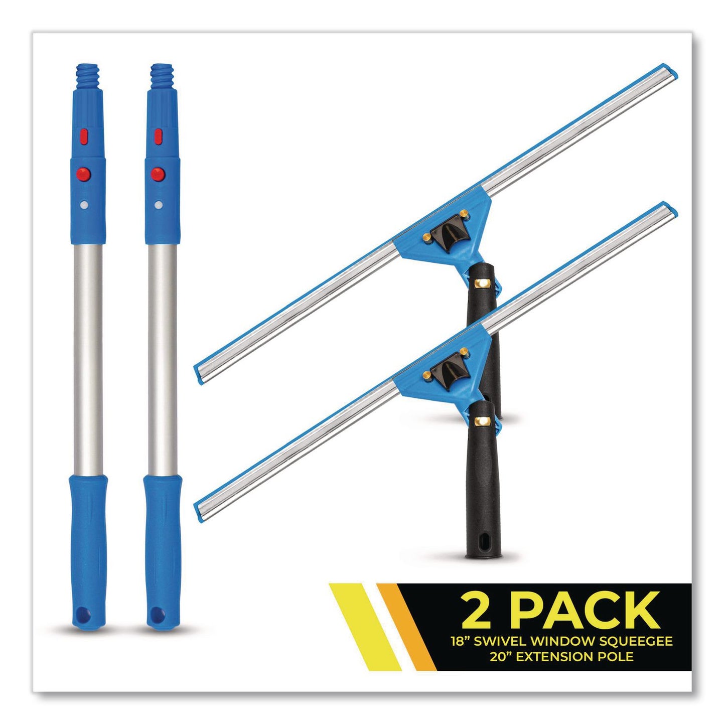Gritt Commercial Pro Window Washing Kit with Swivel Window Squeegee and 20" Pole, 18" Wide Blade, 2/Kit (GCEGRI131182PK)