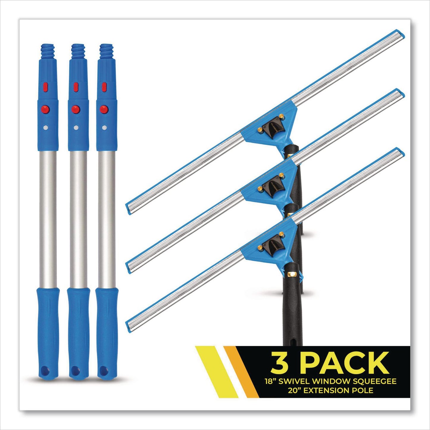 Gritt Commercial Pro Window Washing Kit with Swivel Window Squeegee and 20" Pole, 18" Wide Blade, 3/Kit (GCEGRI131183PK)