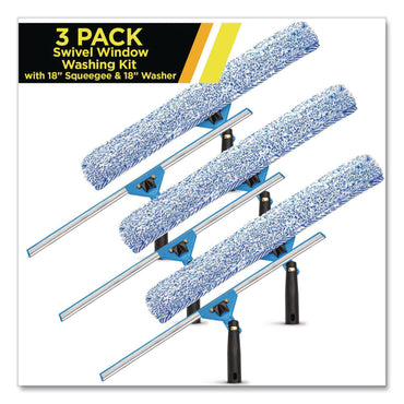 Gritt Commercial Swivel Window Washing Kit with Squeegee and Washer, 18" Wide, 3/Kit (GCEGRI136183PK)