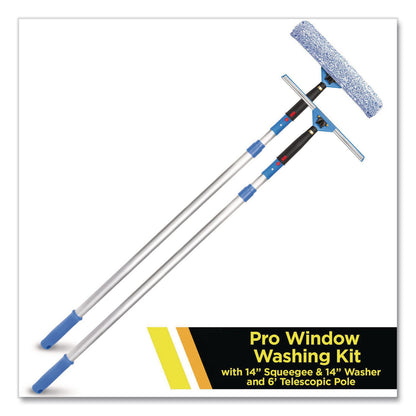 Gritt Commercial Pro Window Washing Kit with Squeegee, Washer and 6 ft Telescopic Pole, 14" Wide (GCEGRI1376F14)